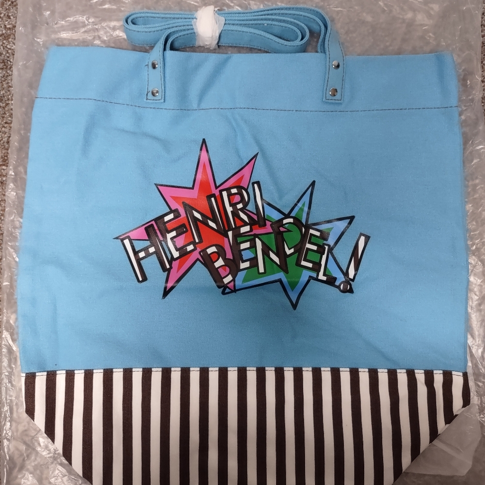 NWT HENRI BENDEL Canvas LOGO Bright Blue Market TOTE BAG